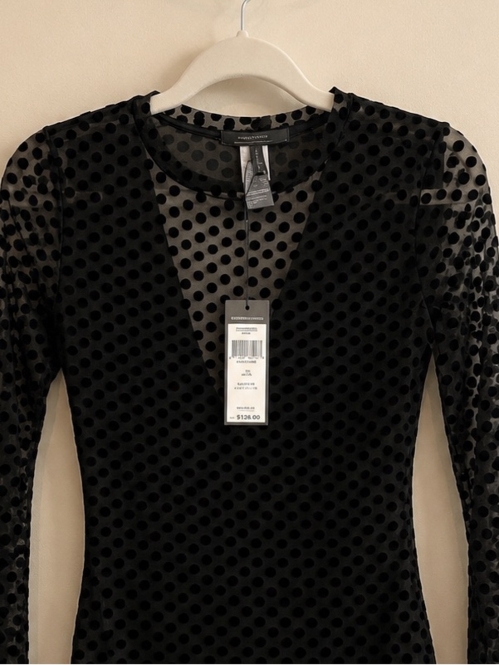 NWT BCBGMAXAZRIA Polka Dot Top in Black - Picture 6 of 6